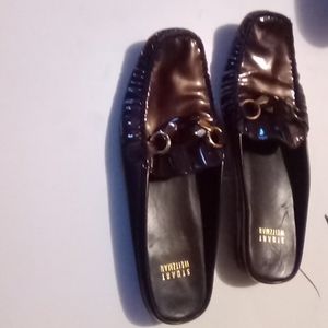 Stuart Weizman leather slip-on loafers slides